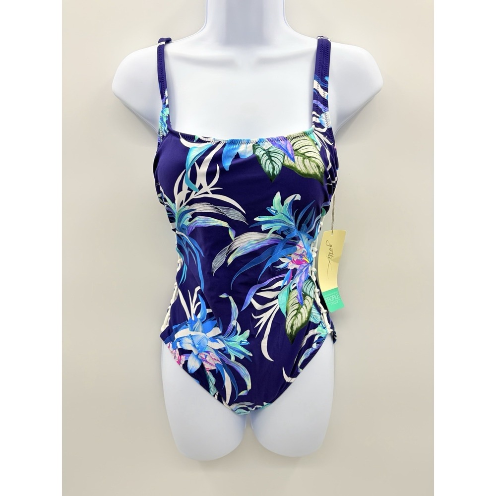 Gottex Profile Turkiz Womens Size 8 Floral Lace Up Side‎ One Piece Swimsuit 1894